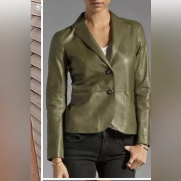 Vince Olive Green Single Button Fitting Leather Jacket size 2 - Picture 1 of 16